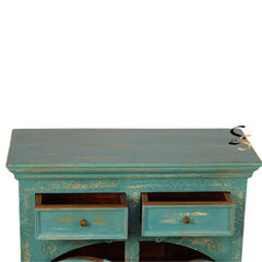 Indian Hand Carved Solid Wood Cabinet Light Blue D135