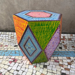 Indian Hand Painted Solid Wood Drum Coffee Table C150