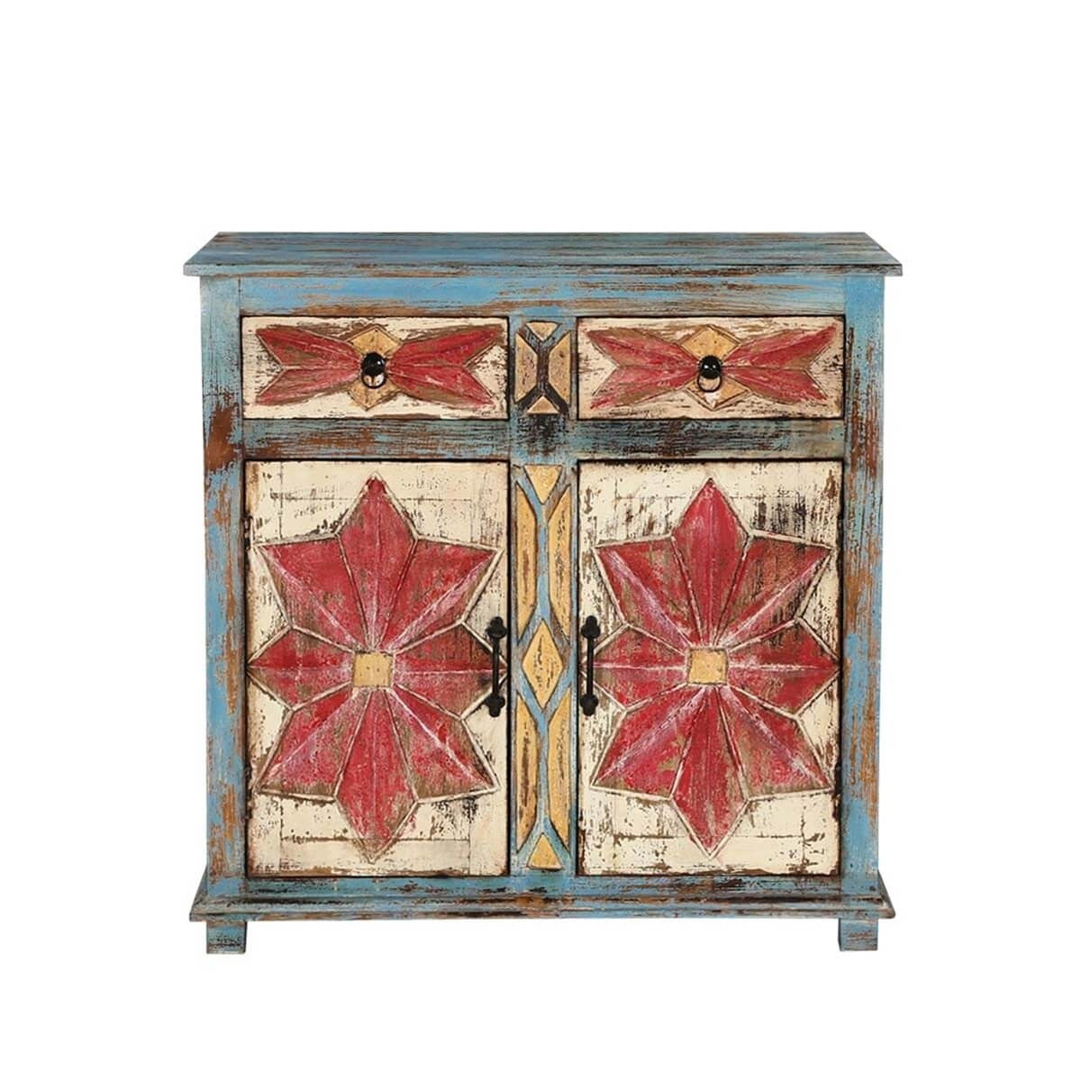 Hand Painted Blue Mango Wood 2 Door 2 Drawer Buffet Cabinet