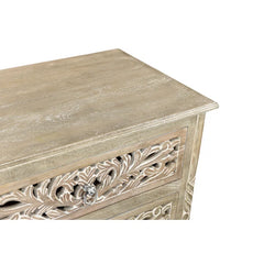 Indian Hand Carved 3 Drawers Solid Wood Bedside Table   04