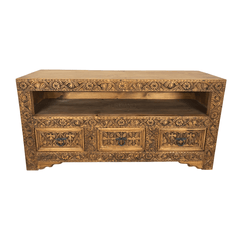 Indian Hand Carved Solid Wooden TV Unit 03