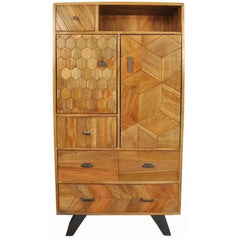 Kraft Bazaar Indian Hand Carved Solid Wooden Cupboard Cabinet D53