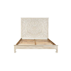 Dynasty Hand Carved Solid Wood Low Profile Standard Bed White