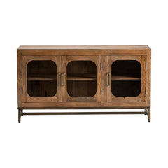 Indian Hand Carved Mango Wood Glass Door Sideboard Natural