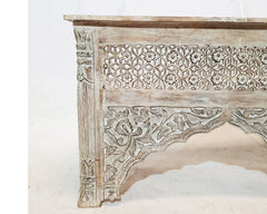 Mughal Mehrab Indian Hand Carved Jali Hall Table Console White 120cm