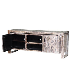 Rustica Indian Reclaimed Wood Tv Unit Console Cabinet Whitewash