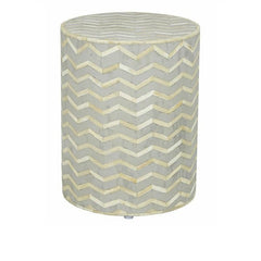 Maaya Bone Inlay Round drum Side Table Grey Zigzag L