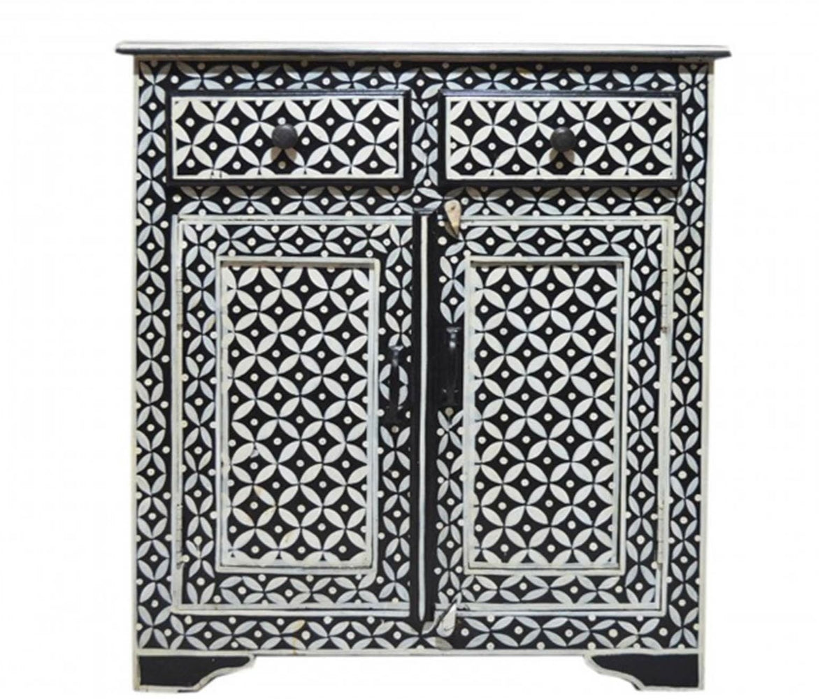 Bone Inlay Star Geometrical pattern Cabinet Black