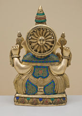 Indian Lord Ganesha Handmade Brass Statue With Inlay Work