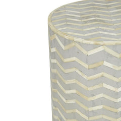 Maaya Bone Inlay Round drum Side Table Grey Zigzag L