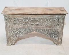 Mughal Mehrab Indian Hand Carved Jali Hall Table Console White 120cm