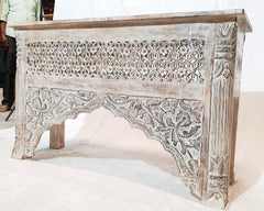 Mughal Mehrab Indian Hand Carved Jali Hall Table Console White 120cm