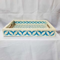 Real Bone Inlay Designer Rectangular Tray Blue