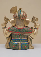 Indian Lord Ganesha Handmade Brass Statue With Inlay Work