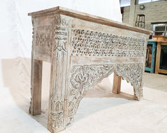 Mughal Mehrab Indian Hand Carved Jali Hall Table Console White 120cm