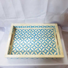 Real Bone Inlay Designer Rectangular Tray Blue