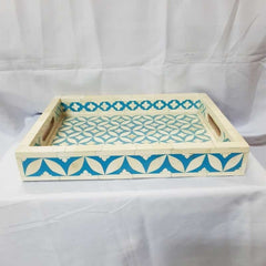 Real Bone Inlay Designer Rectangular Tray Blue