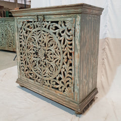 Dynasty French Hand carved Doors Buffet Sideboard Grey wash rustic 90x40x90cm