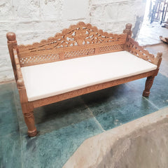 Mughal Garden Hand Carved Balinese Daybed Carved Bench Seat Natural 165cm