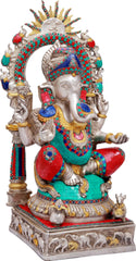Indian Lord Ganesha Handmade Brass Statue With Inlay Work