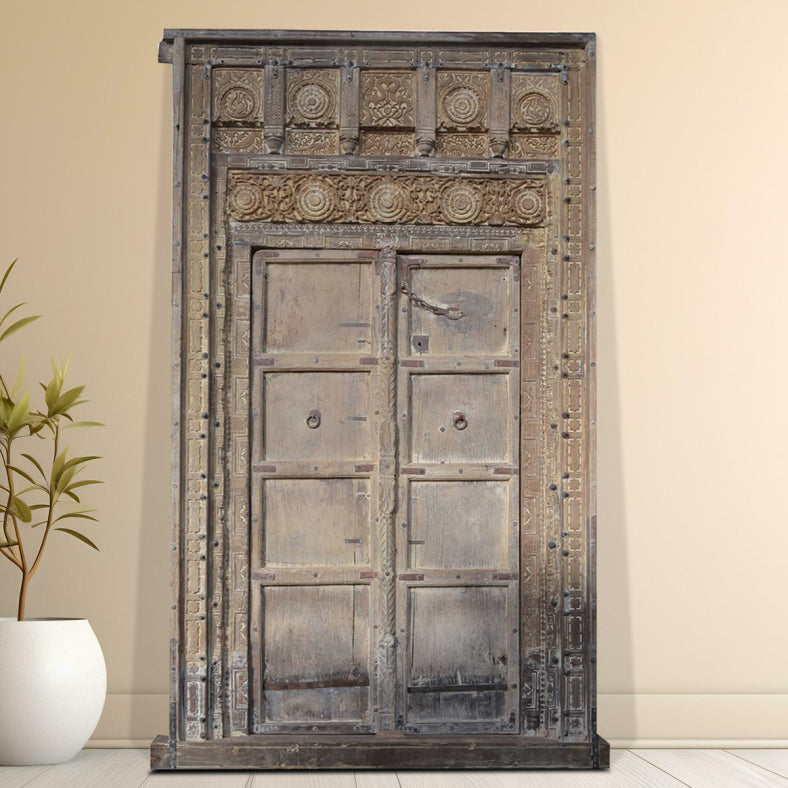 Indian Vintage Antique Hand Carved Solid Wooden Door 26