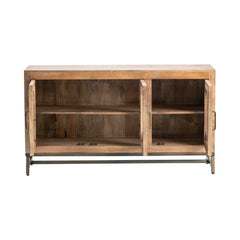 Indian Hand Carved Mango Wood Glass Door Sideboard Natural