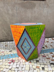 Indian Hand Painted Solid Wood Drum Coffee Table C150