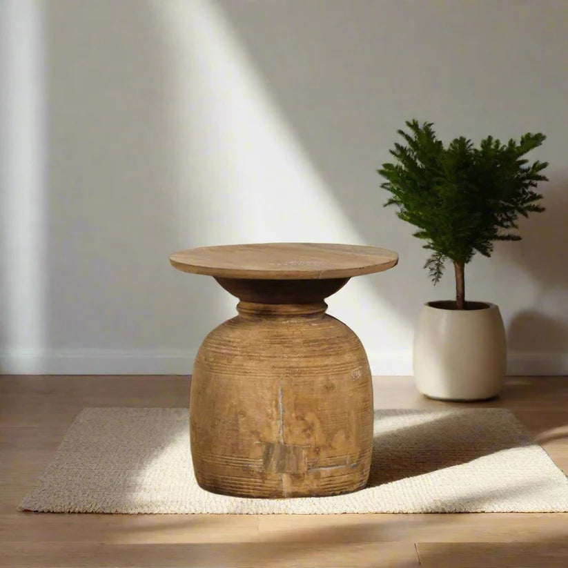 Indian Hand Carved Reclaimed Wood Side Table 11