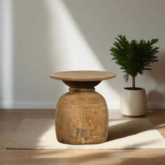 Indian Hand Carved Reclaimed Wood Side Table 11