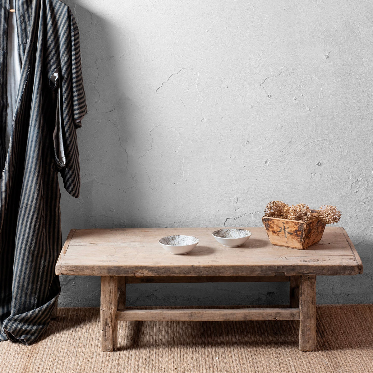 Bleached Solid Wood Hand Carved Coffee Table C60