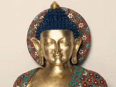 Indian Lord Buddha in Vitark Mudra Brass With Inlay Work In Brass Statue