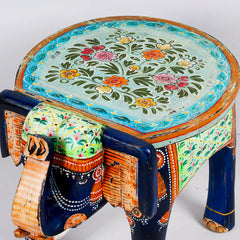 Brush & Timber Handpainted Solid Mango Wood Elephant Side Table in Multicolor