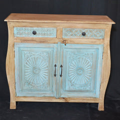 French Colonial solid blue sideboard hutch hand carved 1M