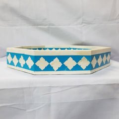 Real Bone Inlay Designer Luxury Breakfast Serving Tray Service Blue Floral