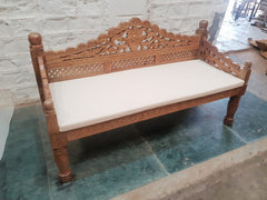 Mughal Garden Hand Carved Balinese Daybed Carved Bench Seat Natural 165cm