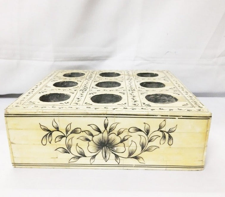 Real Bone Inlay Designer Rectangular Glass Tray Yellow Floral