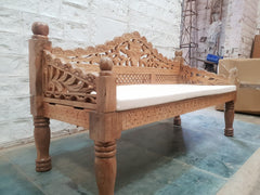 Mughal Garden Hand Carved Balinese Daybed Carved Bench Seat Natural 165cm