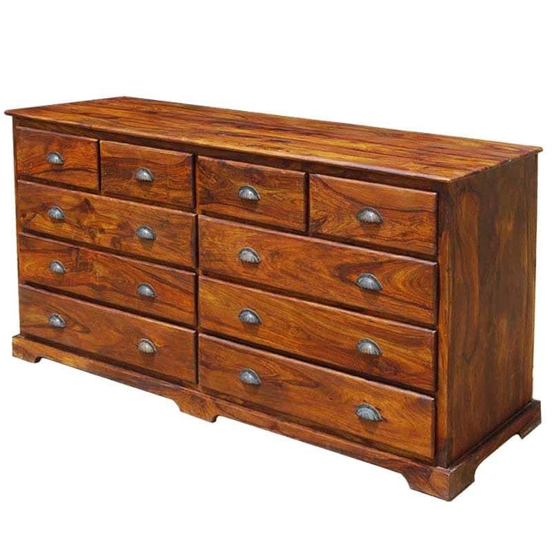 Cromer Indian Solid Wood 10 Drawer Large Bedroom Dresser