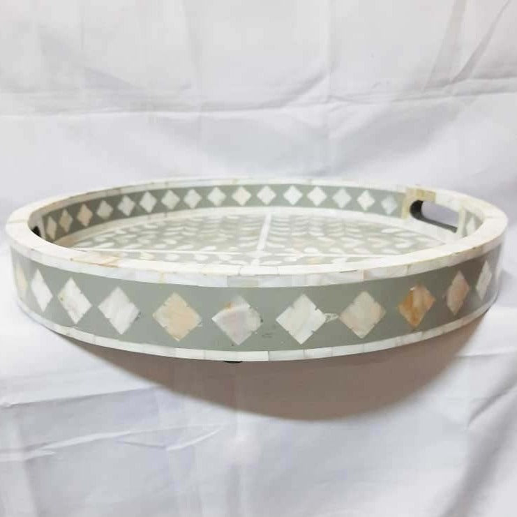 Real Bone Inlay Designer Round Tray Grey K