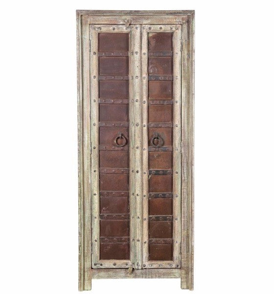 Antique Vintage Doors Large Wardrobe Cabinet Solid Wood And Metal Indian Brocante