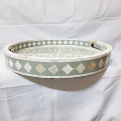 Real Bone Inlay Designer Round Tray Grey K