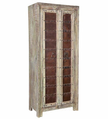 Antique Vintage Doors Large Wardrobe Cabinet Solid Wood And Metal Indian Brocante