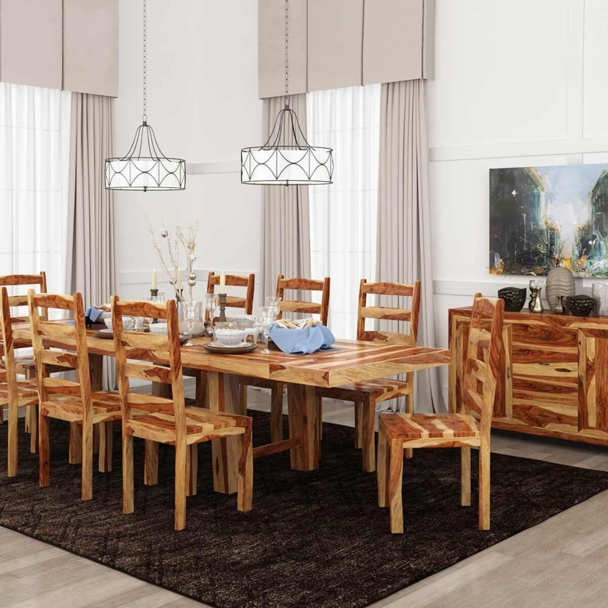 Indian Solid Wood Extendable Dining Table With Splayed Block Legs