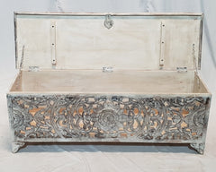 Dynasty French Hand Carved Blanket Box Whitewash Rustic 140x43x50cm