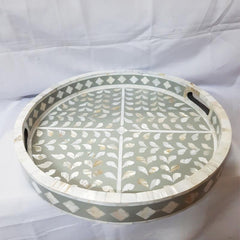 Real Bone Inlay Designer Round Tray Grey K