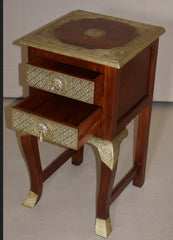 Antique Brass Work Solid Wood Brass Bedside Table