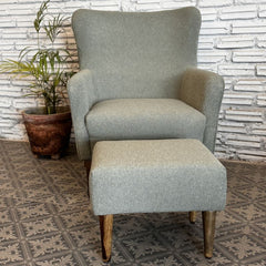 Indian Boucle Armchair With Ottomon Green