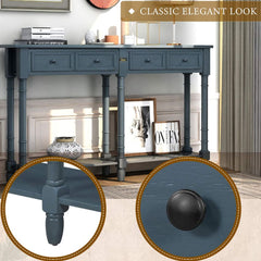 French Provincial Style Pillar Console Table Navy Blue