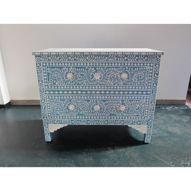 Maaya Bone Inlay Chest Sideboard Blue and White Floral