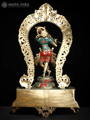 Indian Lord Krishna Playing Flute Brass Statue With Inlay Work